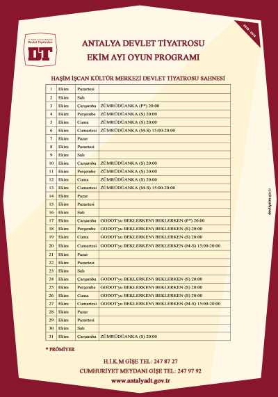 Antalya Devlet Tiyatrosu Ekim Ayı Programı